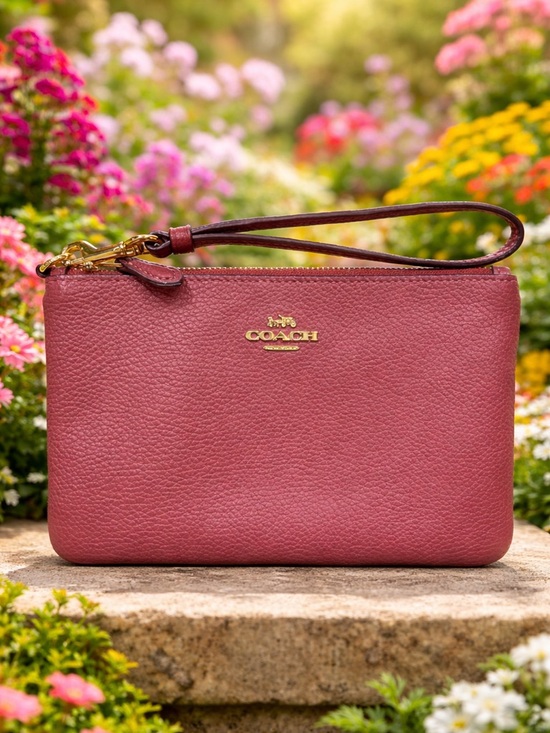 Coach Handbags - Coach Polished Pebbled Leather Zip Top Wristlet Vintage Mauve EUC